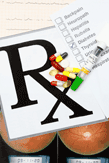 Prescription symbols with medicine bottles enclosed